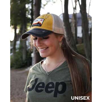 Jeep Have Fun Out There Patch Garment Washed Trucker Hat Unstructured (US, Alpha, One Size, Yellow)