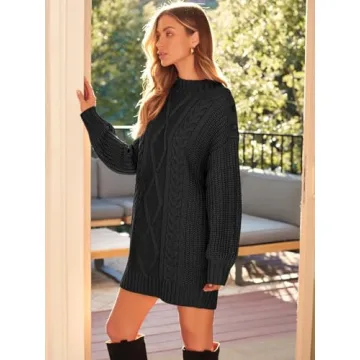 LILLUSORY Women's Crewneck Oversized Sweater Dress 2024 Fall Fashion Cable Knit Long Sleeve Dresses Chunky Pullover Tops Black S