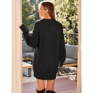 LILLUSORY Women's Crewneck Oversized Sweater Dress 2024 Fall Fashion Cable Knit Long Sleeve Dresses Chunky Pullover Tops Black S