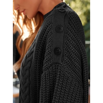 LILLUSORY Women's Crewneck Oversized Sweater Dress 2024 Fall Fashion Cable Knit Long Sleeve Dresses Chunky Pullover Tops Black S