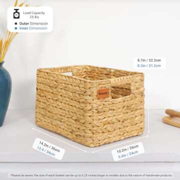 Bobovie Large Wicker Storage Baskets, Set of 3, Water Hyacinth Basket Organizer, 14.2x10.2x8.7H Inch...