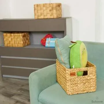 Bobovie Large Wicker Storage Baskets, Set of 3, Water Hyacinth Basket Organizer, 14.2x10.2x8.7H Inches -Great Storage Solution for Shelf and Pantry Storage