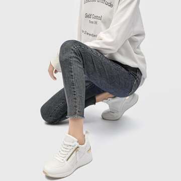 Viscozzy High Heel Wedge Sneakers for Women Dressy Platform Hidden Wedge Tennis Shoes Lightweight Fashion Heeled Sneakers Lace Up Women W139-SZW36-WHITE-9