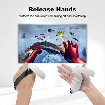 AMVR Touch Controller Grips for Oculus Quest 2 - Adjustable Leather Hand Straps with Battery Door Open Accessories, Meta Quest2 Elastic Handband Anti Throw, Relax Hands Enhance Holding