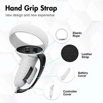AMVR Touch Controller Grips for Oculus Quest 2 - Adjustable Leather Hand Straps with Battery Door Open Accessories, Meta Quest2 Elastic Handband Anti Throw, Relax Hands Enhance Holding