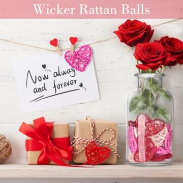 DomeStar 18PCS Heart Rattan Balls, Valentines Day Rattan Balls Natural Wicker Heart Shaped Balls 3 Colors for Valentine's Day Wedding DIY Craft Home Decor Vase Fillers