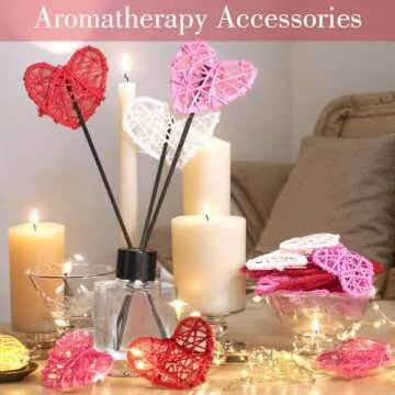 DomeStar 18PCS Heart Rattan Balls, Valentines Day Rattan Balls Natural Wicker Heart Shaped Balls 3 Colors for Valentine's Day Wedding DIY Craft Home Decor Vase Fillers