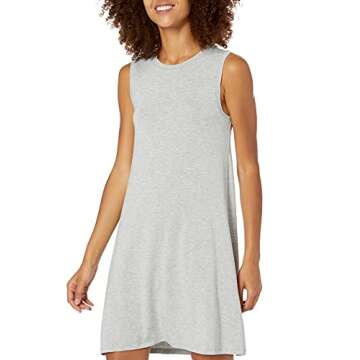 Amazon Essentials Women's Jersey Relaxed-Fit Muscle-Sleeve Swing Dress (Previously Daily Ritual), Light Grey Heather, Medium