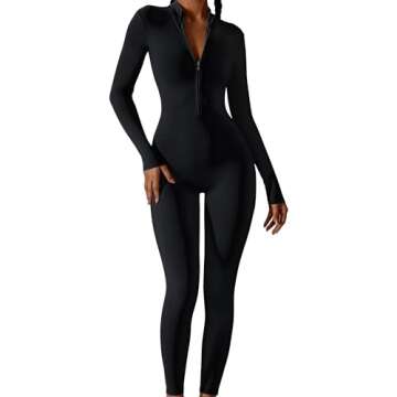 Blaward Jumpsuits for Women Yoga Jumpsuits Workout Long/Short Sleeve Romper Zip Bodycon Sports Casual Unitard Playsuit