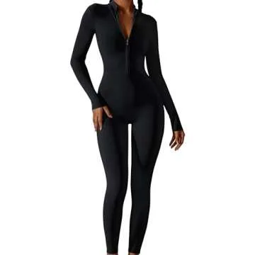 Blaward Jumpsuits for Women Yoga Jumpsuits Workout Long/Short Sleeve Romper Zip Bodycon Sports Casual Unitard Playsuit