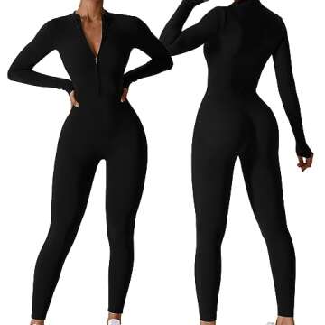 Blaward Jumpsuits for Women Yoga Jumpsuits Workout Long/Short Sleeve Romper Zip Bodycon Sports Casual Unitard Playsuit