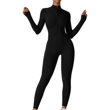 Blaward Jumpsuits for Women Yoga Jumpsuits Workout Long/Short Sleeve Romper Zip Bodycon Sports Casual Unitard Playsuit