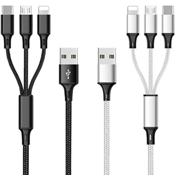 Multi USB Charging Cable 3A, 3 in 1 Fast Charger Cord Connector with Dual Phone/Type C/Micro USB Por...