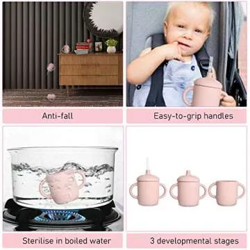 LUOWAN Silicon Sippy Trainer Straw Cups for Baby, Toddler, and Child Feeding with 2 Handles, BPA-Free…