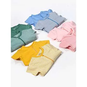 Teach Leanbh Baby Boys Girls 2-Pack Romper Jumpsuits Cotton 2 Way Zipper Short Sleeve Footless Sleep and Play 3-24 Months (Khaki, 12-18 Months)