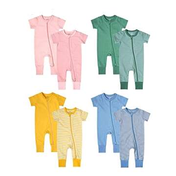 Teach Leanbh Baby Boys Girls 2-Pack Romper Jumpsuits Cotton 2 Way Zipper Short Sleeve Footless Sleep and Play 3-24 Months (Khaki, 12-18 Months)