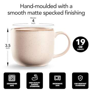 Maison Neuve Riverside Collection 4-Piece Mug Set - Hand Crafted Ceramic Stoneware Mug Set, Modern D...