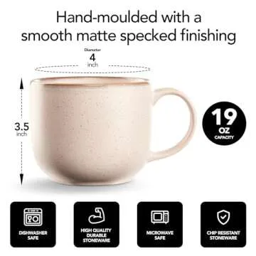 Maison Neuve Riverside Collection 4-Piece Mug Set - Hand Crafted Ceramic Stoneware Mug Set, Modern D...