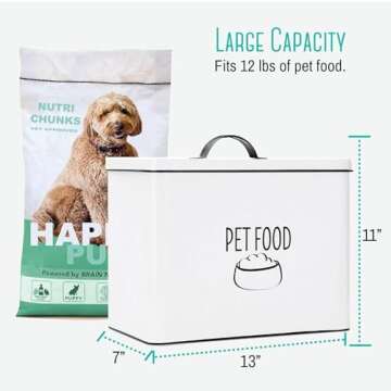 OUTSHINE Farmhouse Pet Food Bin | Large Pet Food Storage Container with Fitted Lid | White Metal Pet...