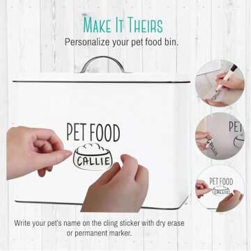 OUTSHINE Farmhouse Pet Food Bin | Large Pet Food Storage Container with Fitted Lid | White Metal Pet Treat Container for Countertop | Decorative Treat Jar for Pet Food Storage | Pet Food Canister