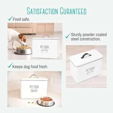 OUTSHINE Farmhouse Pet Food Bin | Large Pet Food Storage Container with Fitted Lid | White Metal Pet Treat Container for Countertop | Decorative Treat Jar for Pet Food Storage | Pet Food Canister