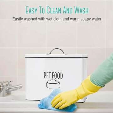 OUTSHINE Farmhouse Pet Food Bin | Large Pet Food Storage Container with Fitted Lid | White Metal Pet Treat Container for Countertop | Decorative Treat Jar for Pet Food Storage | Pet Food Canister