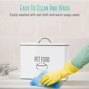 OUTSHINE Farmhouse Pet Food Bin | Large Pet Food Storage Container with Fitted Lid | White Metal Pet Treat Container for Countertop | Decorative Treat Jar for Pet Food Storage | Pet Food Canister