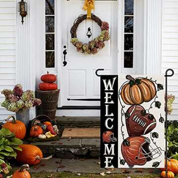Fall Football Welcome Garden Flags 12x18 Inch Vertical Double Sided, Pumpkin Autumn Sports Game Day ...