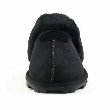 CLPP'LI Womens Slip on Faux Fur Warm Winter Mules Fluffy Suede Comfy Slippers