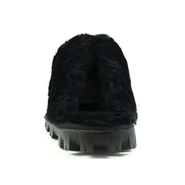 CLPP'LI Womens Slip on Faux Fur Warm Winter Mules Fluffy Suede Comfy Slippers