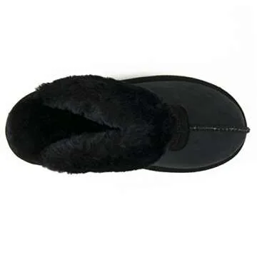 CLPP'LI Womens Slip on Faux Fur Warm Winter Mules Fluffy Suede Comfy Slippers