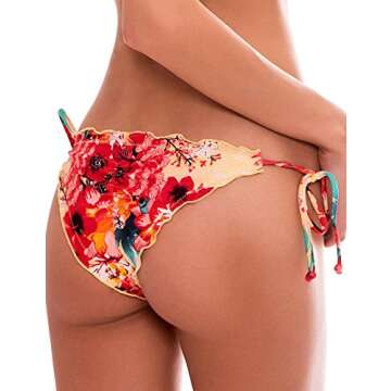 Stylish RELLECIGA Women's Wavy Tie-Side Bikini Bottom