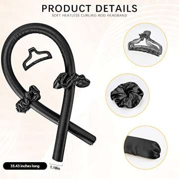 Women Heatless Curling Rod Rollers,No Heat Silk Curls Headband with Soft Foam, Curling Ribbon and Fl...