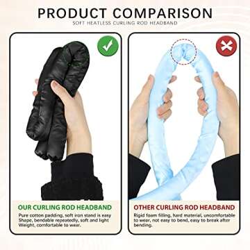 Women Heatless Curling Rod Rollers,No Heat Silk Curls Headband with Soft Foam, Curling Ribbon and Flexi Rods for Natural Long Medium Hair Diy Hair Styling Tools Black