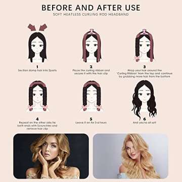 Women Heatless Curling Rod Rollers,No Heat Silk Curls Headband with Soft Foam, Curling Ribbon and Flexi Rods for Natural Long Medium Hair Diy Hair Styling Tools Black