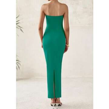 PRETTYGARDEN Women's Summer Semi Formal Cocktail Dresses Strapless Tube Bodycon Ruched Slit Evening ...