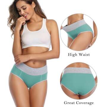 wirarpa Women's Cotton Underwear High Waist Briefs Ladies Soft Breathable Panties Full Coverage Unde...