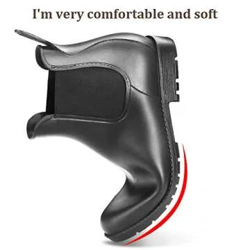 DAWAN Women's Anti-Slip Rain Boots Short Garden Shoes Waterproof Chelsea Booties Black 5.5 US
