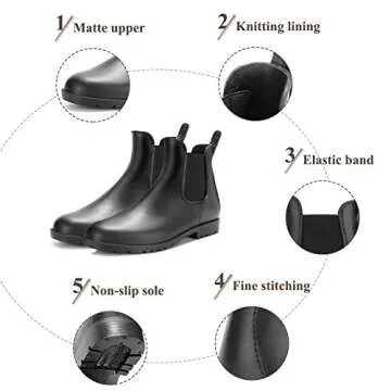 DAWAN Women's Anti-Slip Rain Boots Short Garden Shoes Waterproof Chelsea Booties Black 5.5 US