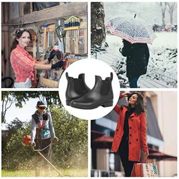 DAWAN Women's Anti-Slip Rain Boots Short Garden Shoes Waterproof Chelsea Booties Black 5.5 US