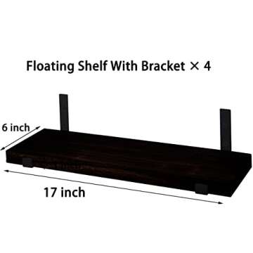 HXSWY Rustic Wood Floating Shelves Wall Mounted Farmhouse Wooden Wall Shelf for Bathroom Kitchen Bedroom Living Room Set of 4 Black