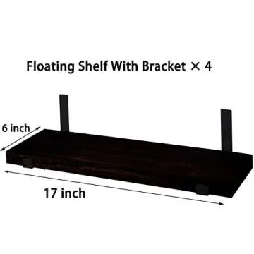 HXSWY Rustic Wood Floating Shelves Wall Mounted Farmhouse Wooden Wall Shelf for Bathroom Kitchen Bedroom Living Room Set of 4 Black