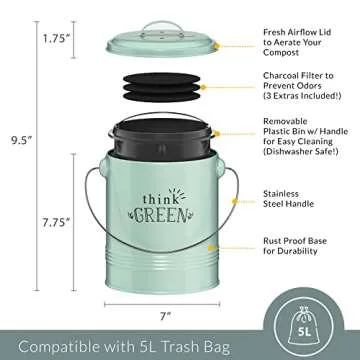 Barnyard Designs Kitchen Compost Bin - Odor-Free & Stylish