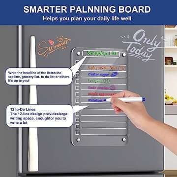 2 Pcs Acrylic Magnetic Dry Erase Board for Fridge, 12"X6" Clear Magnetic to Do List White Board, Acrylic Dry Erase to Do List for Refrigerator, Magnet Whiteboard with 6 Markers