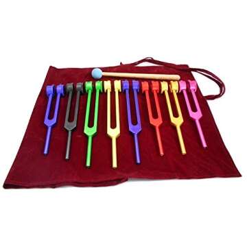Chakra Tuning Fork Set of 8 w/Soul Purpose Sound Healing Weighted Includes Mallet or Activator Velvet Pouch