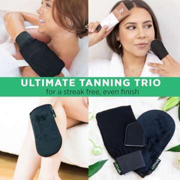 Self Tanner Tanning Mitt Set - Complete Tanning Mitt Kit with Exfoliating Gloves, Body and Face Tanner Mitts for the Perfect Fake Tan - Self Tanning Glove Mitt Applicator