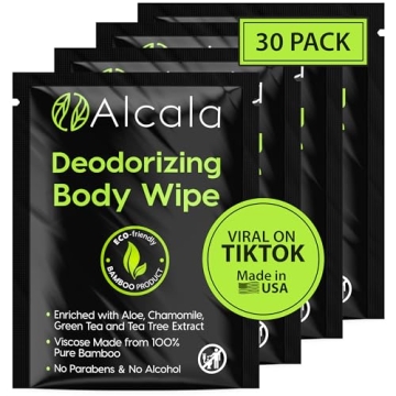 Alcala Deodorizing Body Wipes Individual Shower Wipes 100% Pure Biodegradable Bamboo Wet Wipes with ...