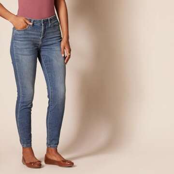 Amazon Essentials Women's Mid Rise Curvy Skinny Jean, Medium Wash, 6 Short