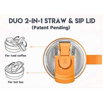 Meoky 40oz Tumbler with Handle, Stainless Steel Travel Mug with 2-in-1 Straw and Sip Lid, Vacuum Insulated Coffee Mug, 100% Leak Proof, Keeps Cold for 34 Hours or Hot for 10 Hours (Maple)