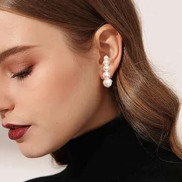 Elegant MUYAN White Pearl Half Hoop Earrings for Women